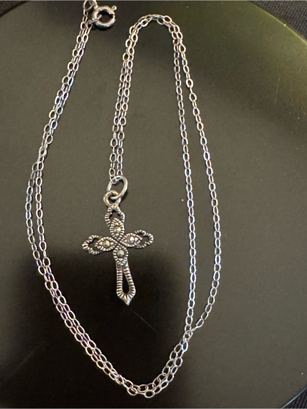 Vintage Sterling Silver Marcasite Cross Necklace - Gothic Openwork Pendant